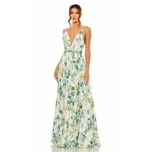 Mac Duggal V-Neck Floral A-Line Gown